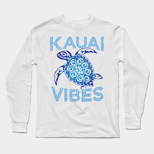 Polynesian Blue Tribal Sea Turtle Kauai Vibes Hawaii Island Long Sleeve T-Shirt